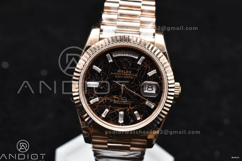 President RG On Crystal Markers GMF Dial Bracelet 40 DayDate 904L A3255 Steel Meteorite 0203